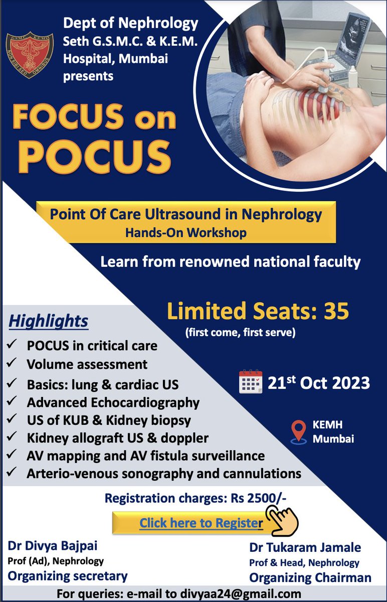 divyaa24's tweet photo. 🔥Hands-on workshop on #POCUS in Nephrology 🔥
⚡️POCUS in critical care
⚡️Basic & advanced Echo
⚡️Art & vein cannulations on dummy
⚡️US-KUB/Kid Bx
⚡️graft US/doppler
⚡️AVF Mapping/Surveillance
5 USG stations
✅35 delegates = ⬆️hands-on time
Register here https://t.co/jfTudfO22O https://t.co/K9SOTTs3Bc