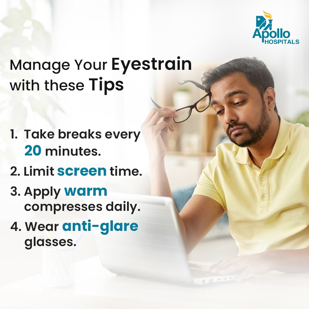 Eyestrain is a common issue, but it doesn't have to be a constant companion. Check out these valuable tips that help you manage and alleviate eyestrain. Your eyes deserve a break! #Eyestrain #EyeCare #EyeHealth #Healthcare #ApolloHospitals #ApolloBilaspur