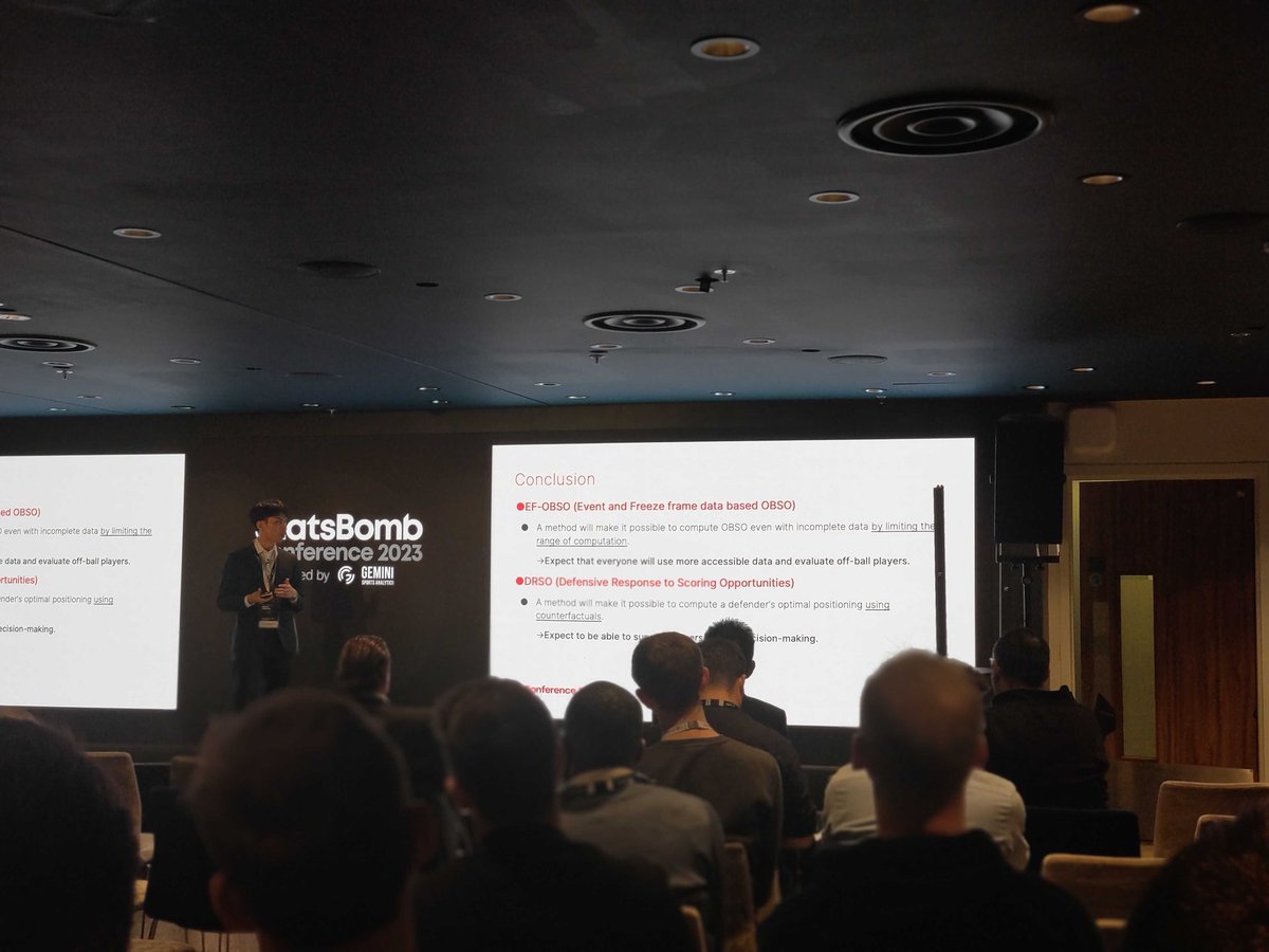 rikuhei_umemoto's tweet image. I was a presenter at the Research Stage of #StatsBombConference .
It was my first time attending this conference, and I found it inspiring and enjoyable.
I was also pleased to discuss my study with many participants.
Thank you very much for the opportunity.
See you again!!!!!