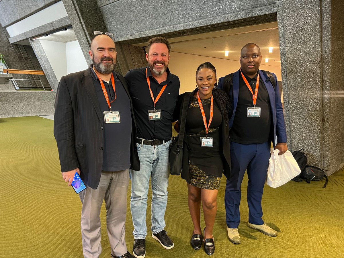 Catching up with South African colleagues attending the Internet Governance Forum meeting in Kyoto, Japan #IGF2023. Jim Paterson (DCDT), Moses Hoboyi (DCDT),  Adv Zanyiwe Asare  (Digitally Legal) and Neil Dundas (MAG, DNSBusiness &amp; ZARC). <a href="/CommsZA/">Dept of Communications & Digital Technologies</a> @zaRegistry <a href="/intgovforum/">IGF - Internet Governance Forum</a>