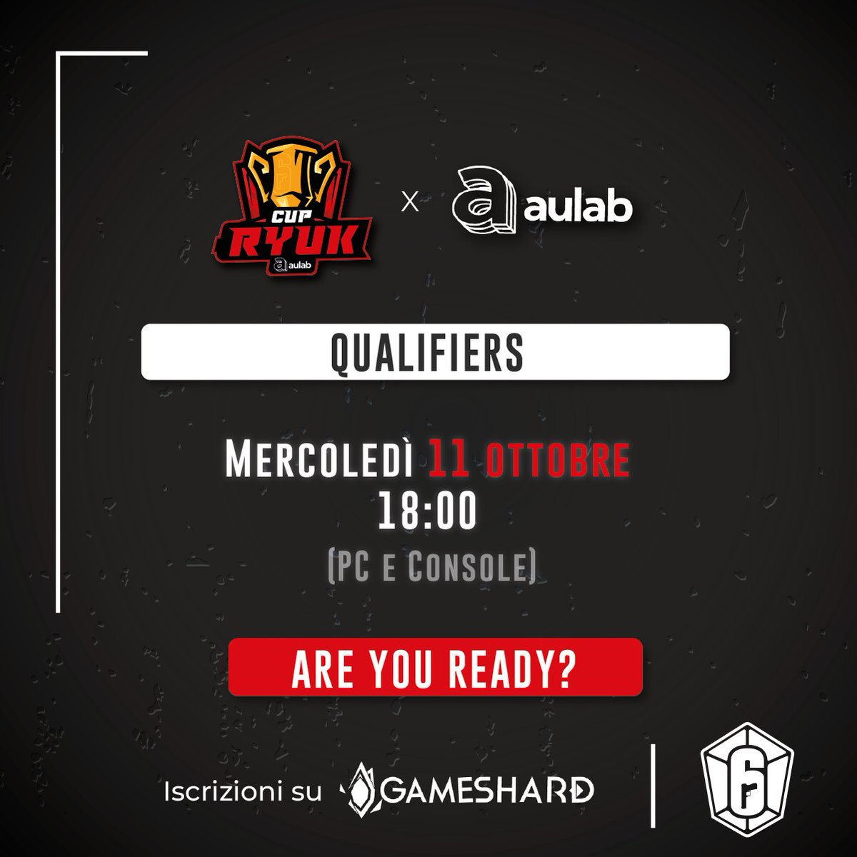 OPERATORI, A RAPPORTO🫡

L'aulab RyukCup 2023 inizia oggi con il primo QUALIFIER su PC e Console⚔️

Iscriviti subito⬇️

⌨️PC:gameshard.io/tournaments/9a…

🎮CONSOLE:gameshard.io/tournaments/9a…