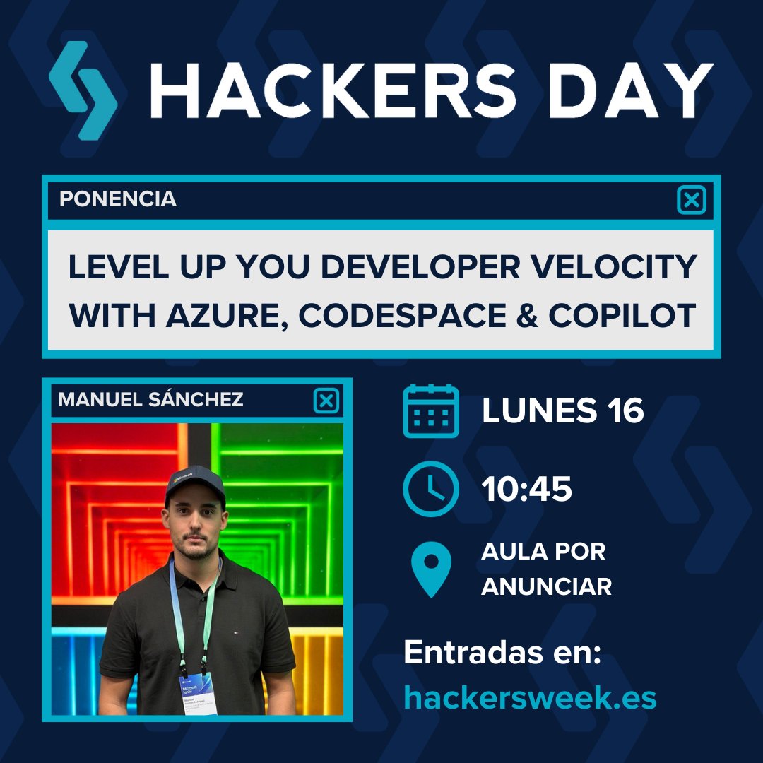 HackersWeek's tweet photo. Manuel Sánchez de NTT abordará los fundamentos para poder innovar como desarrolladores. Nos enseñará todo lo necesario para establecer nuestro entorno de desarrollo allá dónde estemos

➡️ ¡No te lo pierdas! Entradas en https://t.co/MWenr7lrsL 

#HackersDay #HackersWeek https://t.co/u7pKOJu8QN