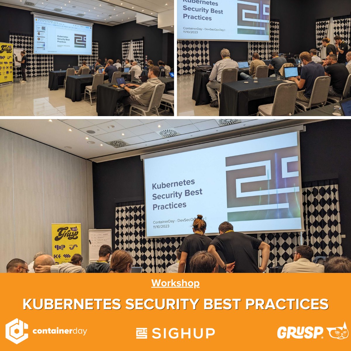 🇮🇹 Crowded room for the #workshop “#Kubernetes #security Best Practices”!🚀

🧑‍💻 <a href="/VperVombato/">Luca Bandini</a>  🧑‍💻 Simone Ragonesi
💡This workshop is organized by <a href="/sighup_/">SIGHUP</a>  in partnership with <a href="/grusp/">GrUSP</a>