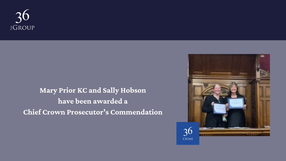 Congratulations to Mary Prior KC and Sally Hobson who've been awarded a Chief Crown Prosecutor’s Commendation for their work on the successful prosecution of the brutal murder of Finlay Boden. CCP Commendations are the highest recognition that @CPSUK East Midlands has to offer.