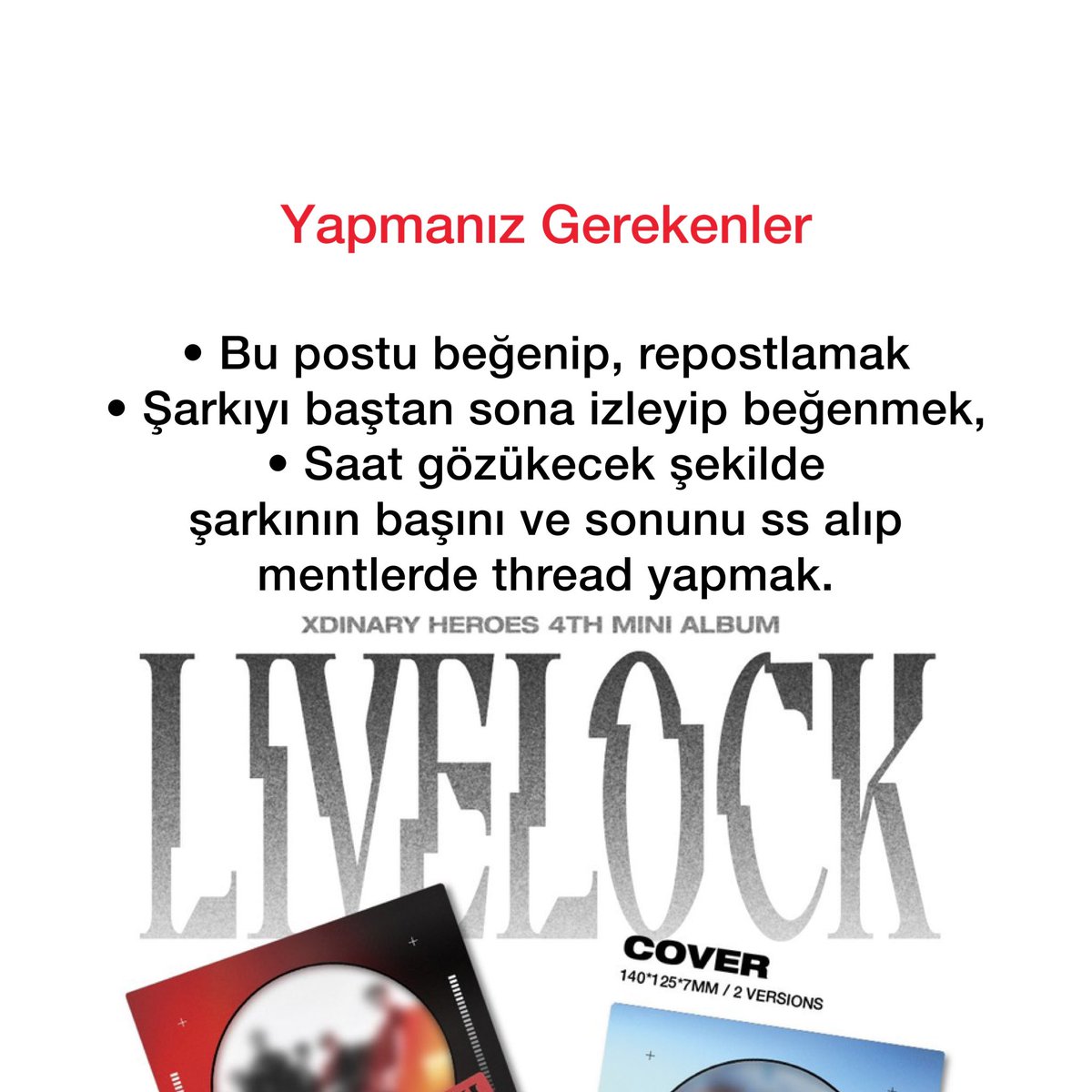 Xdinary Heroes Digipack Albüm Çekilişi 💛

Kazanan 2 kişiye 1 adet Livelock 🏍️⏱️ jelatinli digipack albüm

Katılım şartları posttaki fotoğrafta yazıyor

Her 1 dinleme, 1 katılım hakkı

Başlangıç: 11 Ekim
Bitiş: 26 Ekim

Dinlemeniz gereken şarkı ⬇️
Xdinary Heroes - Break the Brake