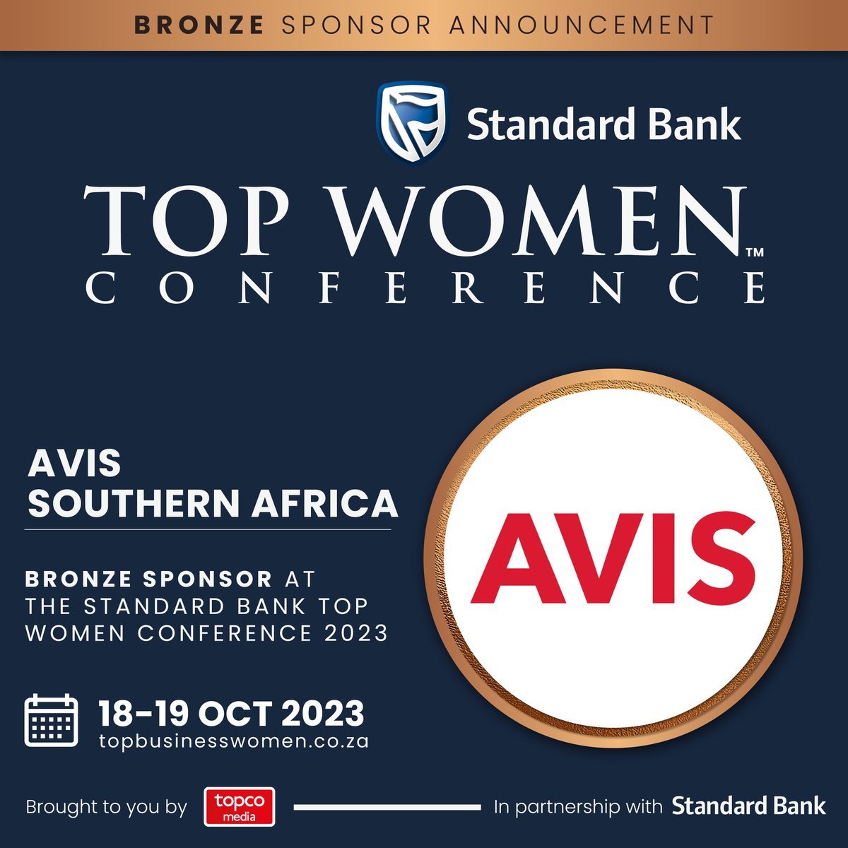 We are excited to have @AvisSouthAfrica as a bronze partner for the Standard Bank Top Women Conference 2023. 

Get your conference pass here: hubs.la/Q0254vfF0 

#SBTopWomen #RiseAboveTheNoise #TopcoMedia #AvisSouthAfrica #InspiringBetterJourneys