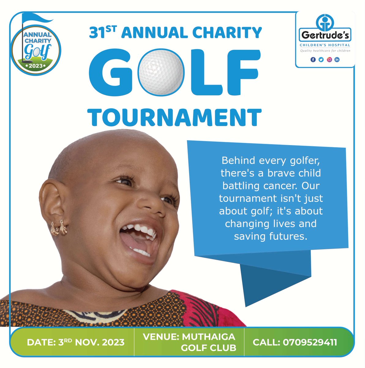 Our Golf Event is not just about greens and fairways; it's about giving children with cancer a chance to experience the joy of life. 🌟 Join us in this heartfelt mission. 💛 #GertrudesGolfTournament2023 #GertrudesKe #UlizaDaktari