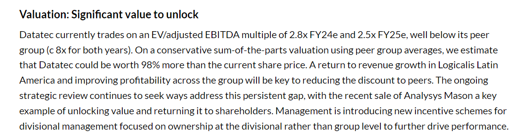 Affsec's tweet image. DATATEC - a very decent recent trading update.  Lots of value unlocked past few years.  Commentary below indicating more upside.