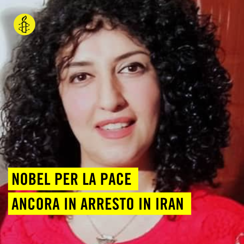 amnestyitalia's tweet photo. 🔴Narges Mohammadi, attivista per i diritti umani e Nobel per la pace 2023, è ancora incarcerata a Teheran.

Condannata a oltre 11 anni di carcere e 154 frustate, per aver chiesto l’abolizione della pena di morte in Iran.

Firma ora l'appello per la sua liberazione!