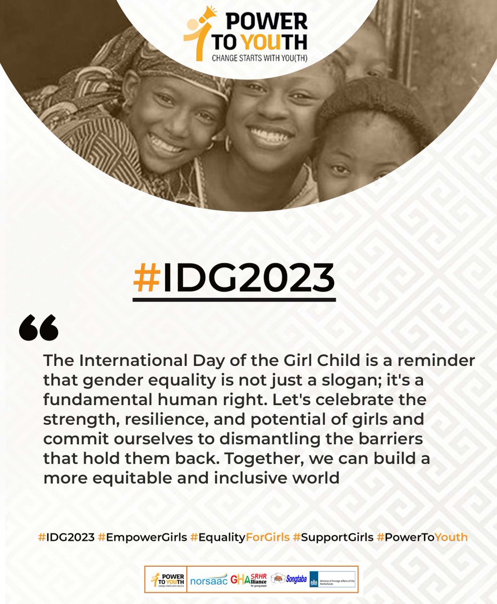 #IDG reminds us that empowering the girl child helps in creating a more inclusive and progressive society. When girls have equal access to resources, opportunities, and decision-making, society benefits as a whole. @PowerToYouth
#IDG2023 #EqualityForGirls #SupportGirls