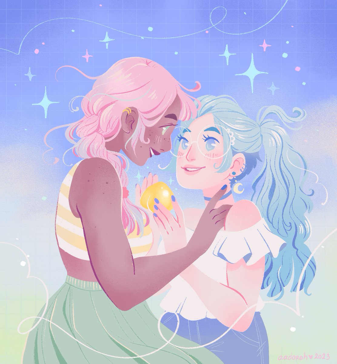 Aadorah's tweet photo. Hi #PortfolioDay  !🌸 I'm Aadorah, illustrator from France. I love to draw girls in love, cute witches with their cats and I use a lot of pastel colors!✨ https://t.co/vSBXwZLA9M