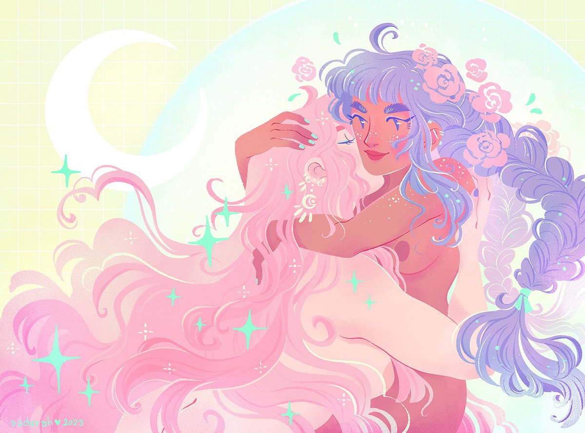 Hi #PortfolioDay  !🌸 I'm Aadorah, illustrator from France. I love to draw girls in love, cute witches with their cats and I use a lot of pastel colors!✨