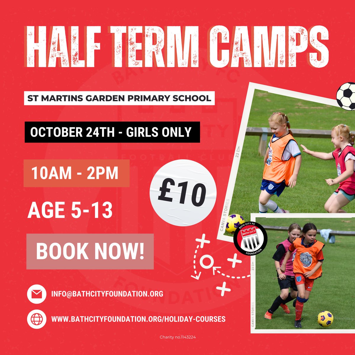 There’s not long left to join us at our mixed October half term football camps for the early bird price of £15 per day! ⚽️

We will also be running a girls-only session alongside our mixed session on Tuesday 24th for just £10.🥇

Book Now ➡️ bit.ly/43Nfgp2

#WhoCaresWins