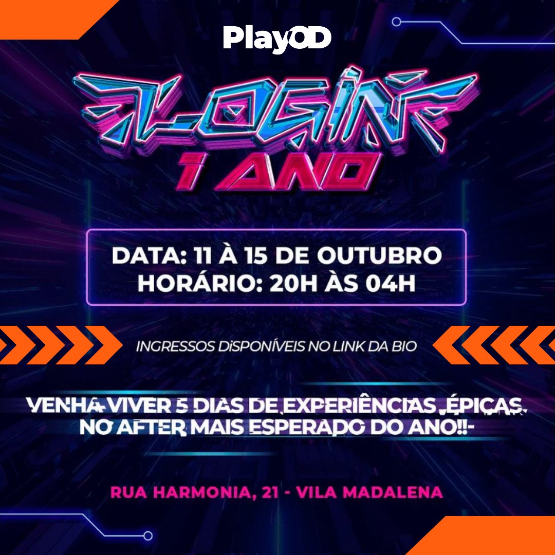 O AFTER TÁ ON!

Após um dia repleto de emoções na
@brasilgameshow, a diversão continua na <a href="/loginhouseexp/">Login House eXP</a>.

Garanta seu ingresso agora, com 10% de desconto, através do link da PlayOD que está bio, e venha curtir uma festa incrível com games e tecnologia!

#bgs #afterbgs #bargamer