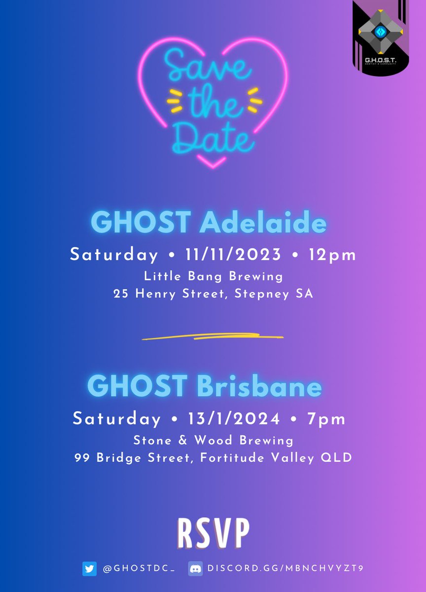 GHOSTdc_'s tweet photo. Post-PAX blues are hitting hard 🥺
So here is something to brighten your day:
Next GHOST meetups happening in Adelaide and Brisbane! 🥳🥳
Mark your calendars and SEE YOU AGAIN SOON 😍
🫰🏻
#GHOSTdc #GHOSTAdelaide #GHOSTBrisbane https://t.co/SN16CHxLH5