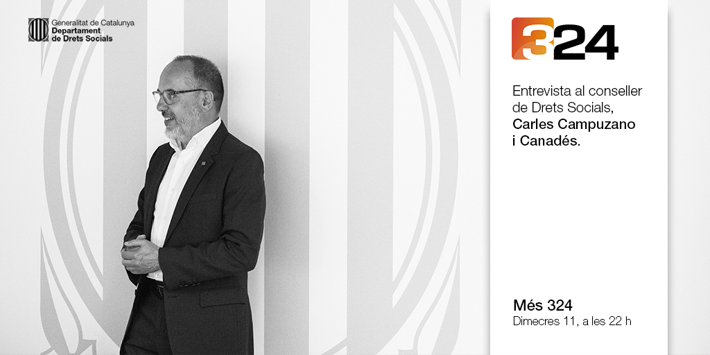 dsocialscat's tweet photo. Aquesta nit Xavier Graset entrevistarà el conseller @carlescampuzano al programa #Més324 per valorar el primer any al capdavant del Departament de Drets Socials.

🕙 22h
📺 https://t.co/7BVWwrRfBA https://t.co/bznCkysy6H