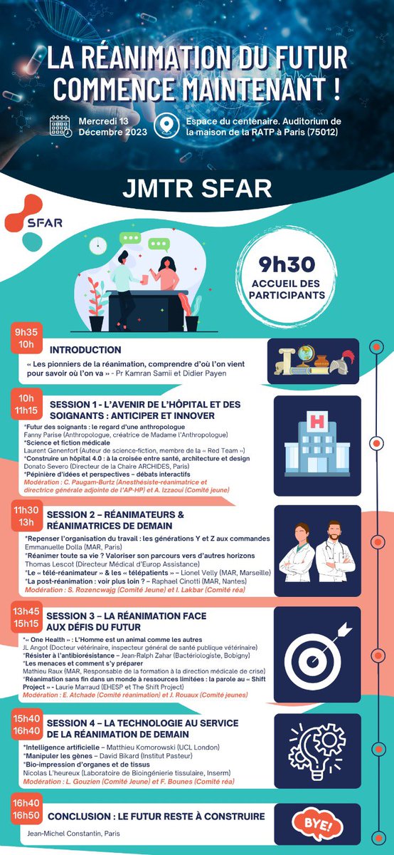 La JMT Réa c’est le 13 décembre 2023 🤩 des sessions de folie à prévoir ! 🔥
Inscrivez vous ! ➡️ sfar.org/evenement/jmtr…