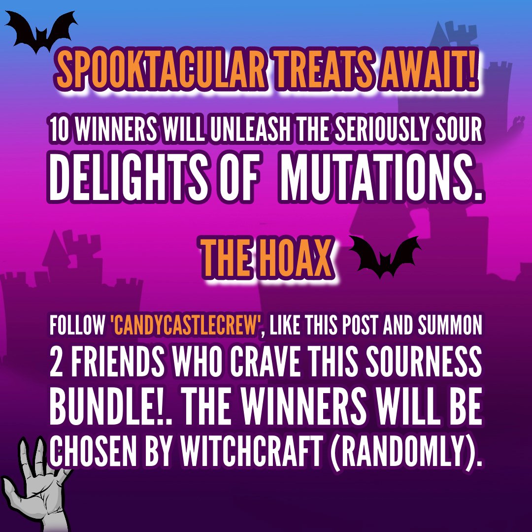 EezyCandyCrew's tweet photo. Halloween Giveaway
We're giving 10 CCC Mutations Product Range. To Enter: Follow 'CandyCastleCrew' (https://t.co/goWYAZvhBo),Like the Post and Summon 2 Friends Who Crave This Bundle! Winners will be chosen by Witchcraft. Good Luck #CandyCastleCrew #Giveaway #Mutations #Hallooween https://t.co/WOCXJsaz3I