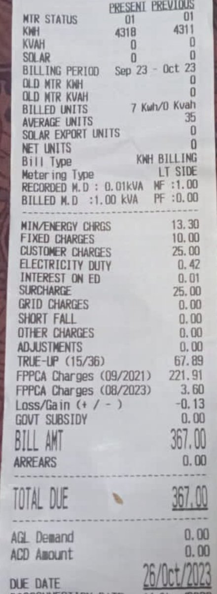 Just for 7 units load got 367 rs charge thanks to #apcpdcl #andhrapradesh #ongole  #apgovt #electricity