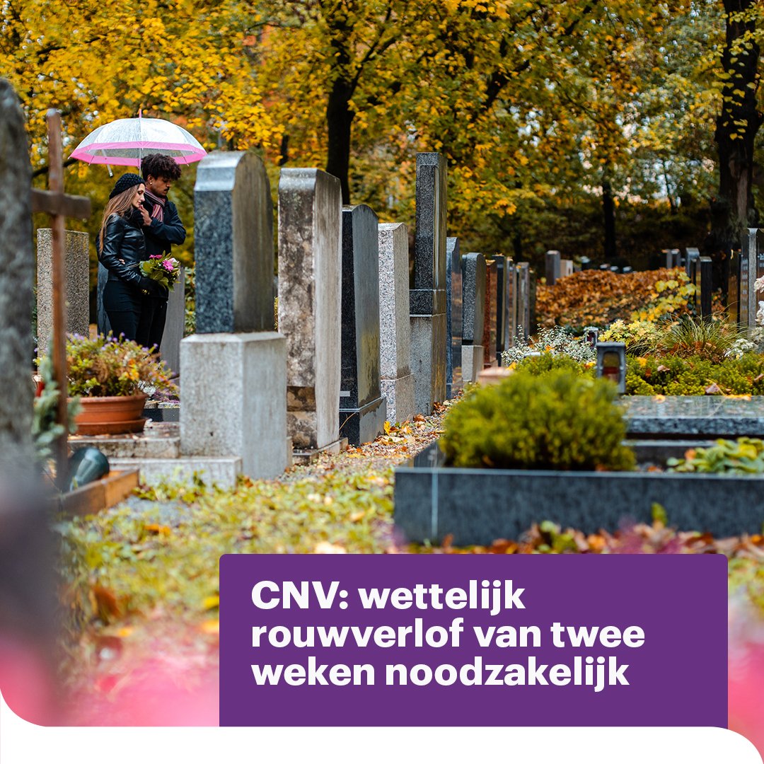 Het CNV roept het kabinet op tot invoeren van twee weken wettelijk #rouwverlof. Teveel werkenden starten te vroeg met werken na het verlies van een dierbare, 10% krijgt een burn-out.
tinyurl.com/bp75j4nm

#rouw #verzuim #werk