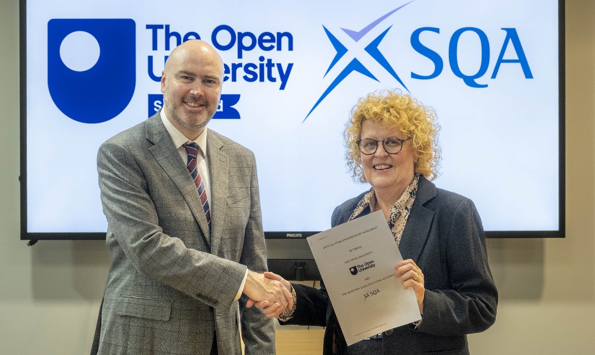 SQA (@sqanews) on Twitter photo SQA is delighted to announce that learners from across the country who have completed HNCs and HNDs can now progress to year two or three of related <a href="/OpenUniversity/">The Open University</a> degree programmes. π
Learn more about our new Articulation Agreement with the OU. π ow.ly/Wx3u50PVtj1 SQA is delighted to announce that learners from across the country who have completed HNCs and HNDs can now progress to year two or three of related <a href="/OpenUniversity/">The Open University</a> degree programmes. π
Learn more about our new Articulation Agreement with the OU. π ow.ly/Wx3u50PVtj1