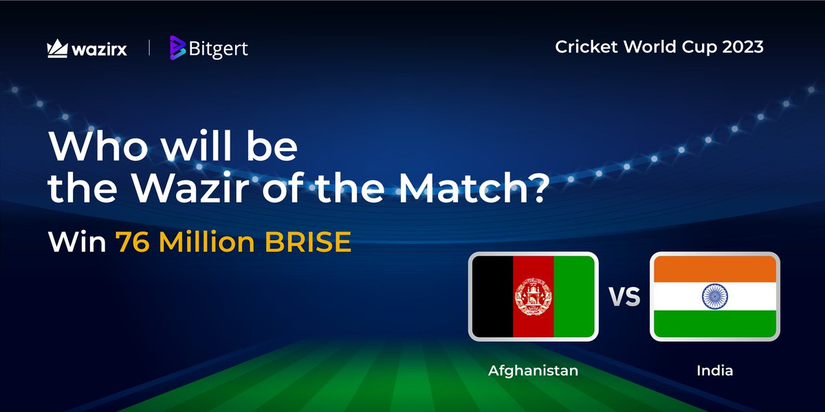#CricketWorldCup2023 Giveaway 🏏 » Repost this tweet » Follow @WazirXIndia & @bitgertbrise » Predict who will be the 'Man of the Match' 25 lucky winners will win 76 Million $BRISE each🤑 #INDvsAFG