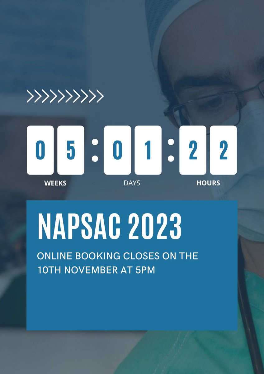 Only 5 weeks until #NAPSAC23 Don't miss out, book your ticket now! online booking will close on Friday 10th November at 5pm. 📅17th November 2023 ⏰8am 🏆6.5 CPD points 💻Book now here: bit.ly/NAPSAC23