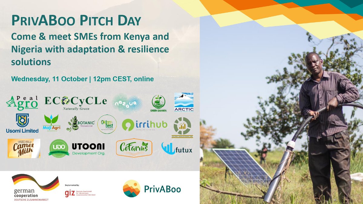 FutuXinfo's tweet photo. Today is the #PrivABoo Pitch Day!

We are excited to showcase the work we do at FutuX Agri-consult Limited.

It has been a long journey in the GIZ's Private Adaptation Investment Bootcamp (PrivABoo). https://t.co/SidW0Eqej2