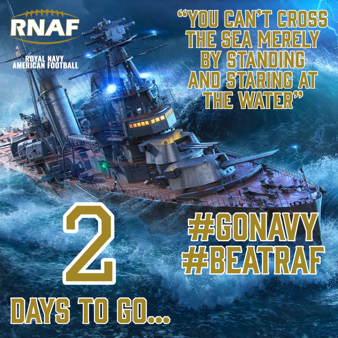 The team is together, final preparations are underway and we are ready for the storm!

#GoNavy #BeatRAF #RoyalRumble #RoyalNavy #RoyalMarines #RoyalAirForce #AmericanFootball #BAFA #Britball #ParaBellum #ShootEmDown #InterServices #UKAF #NavyFit