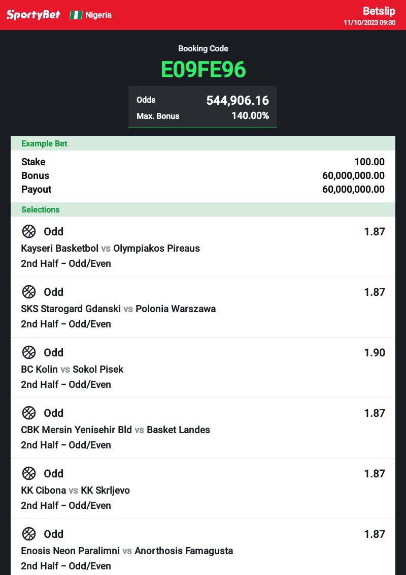 Trenches odds 🏀🔥🔥
544k - E09FE96
1k odds edit here - t.me/bigbagsonly11

Select, split, flex and play

@SHERLOCKODD @Elegance_Szn @Davidspredict @Ekitipikin @FoluboiNg @tuyungNG @IamTryBez @Jerrylinz0 @cool_lux @STRATEGICTIPS_ @oddshiveisback @Mrsly_69