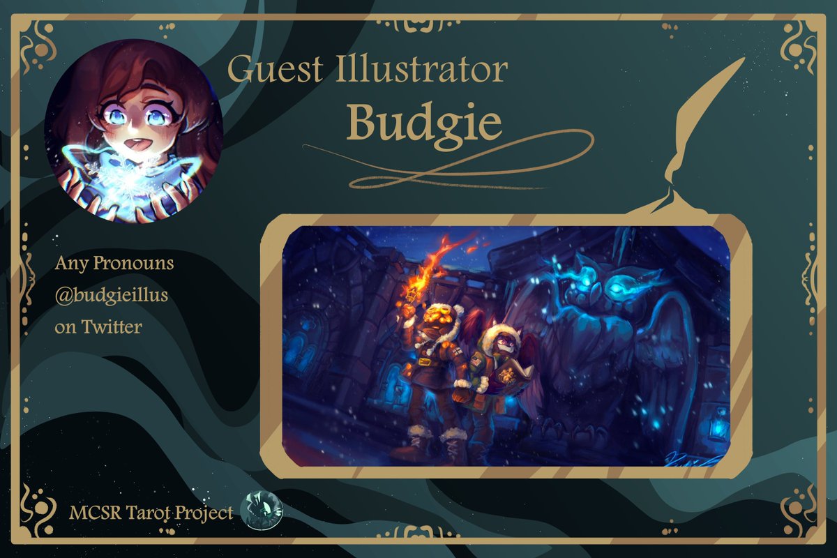 MCSRtarot's tweet photo. Up next is the showstopping @BudgieIllus ! Her whimsical art style and intricate textures make their art really come to life! https://t.co/iRMyKPaQdb