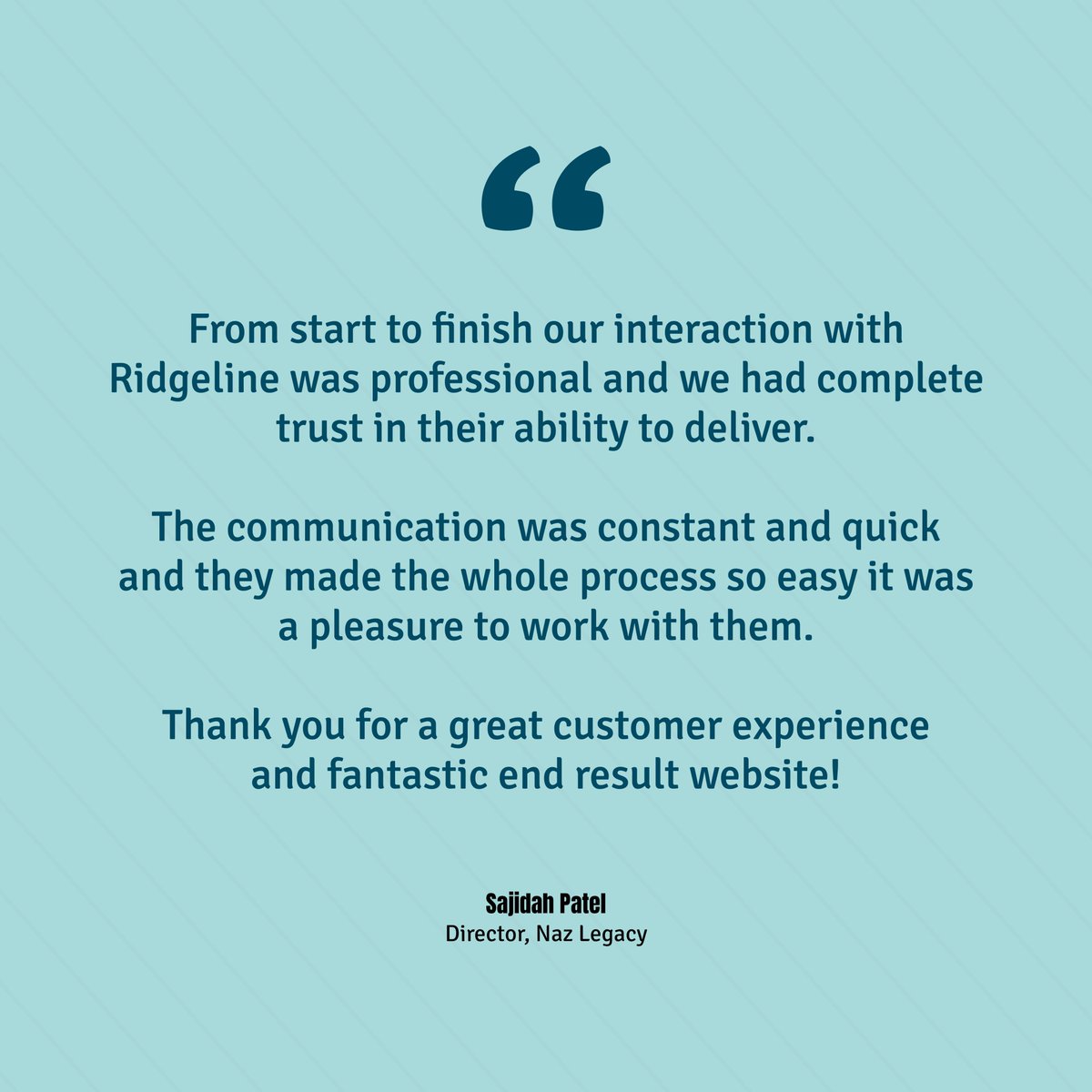 A lovely testimonial from one of our charity clients.

View the full project here - ridgelinestudio.co.uk/portfolio/naz-…