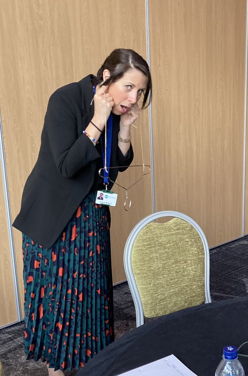 Kate_KDilks's tweet image. Amazing start to the #Hertfordshire Primary heads conference #hphtc23.
Awe, wonder and understanding in science. 
Charlotte @HfLScience explaining an effective way to explore sound movement. Claire’s face as she listens 👂with coat hanger and string says it all! 
@HFL_Education