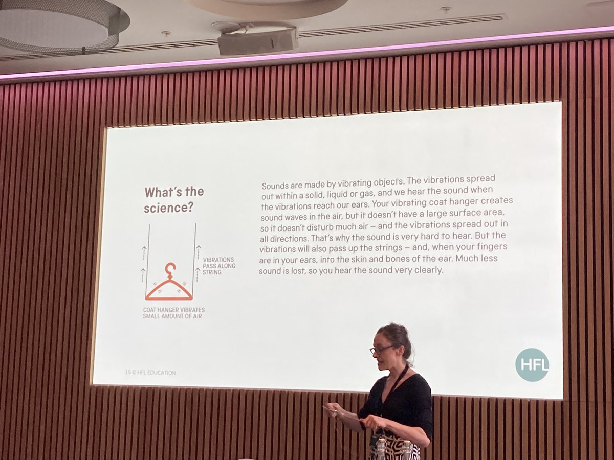 Kate_KDilks's tweet image. Amazing start to the #Hertfordshire Primary heads conference #hphtc23.
Awe, wonder and understanding in science. 
Charlotte @HfLScience explaining an effective way to explore sound movement. Claire’s face as she listens 👂with coat hanger and string says it all! 
@HFL_Education