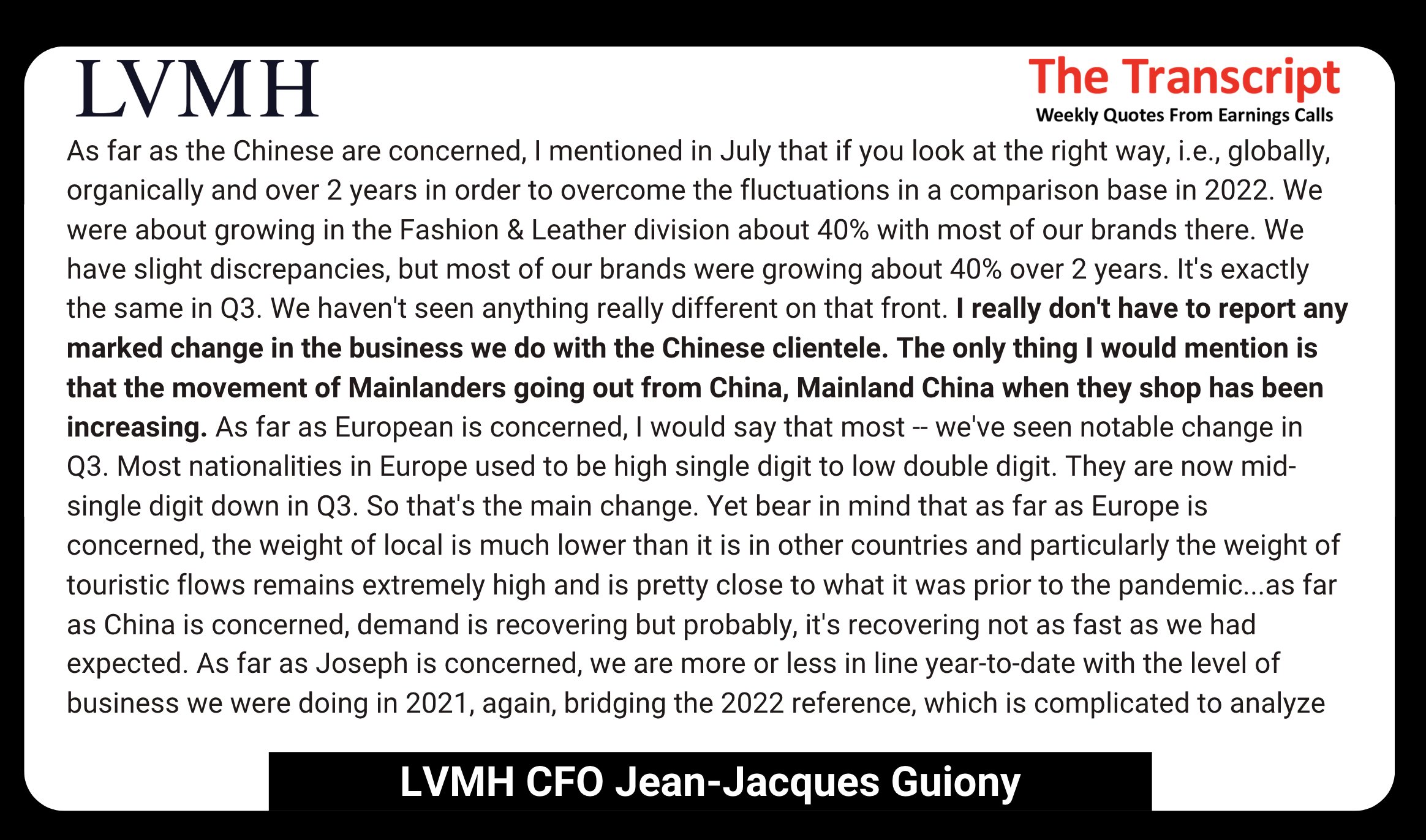 The Transcript on X: Some Key Quotes from the LVMH [@LVMH] Q3