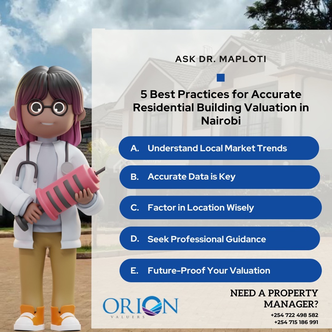 Unlocking the secrets of precise residential building valuation in Nairobi: Embrace best practices to ensure accuracy and transparency in property assessments. 🏡💼
 Call Orion 0722498582/0715186991
#RealEstate #NairobiProperty #ValuationTips #IsraelPalestineConflict