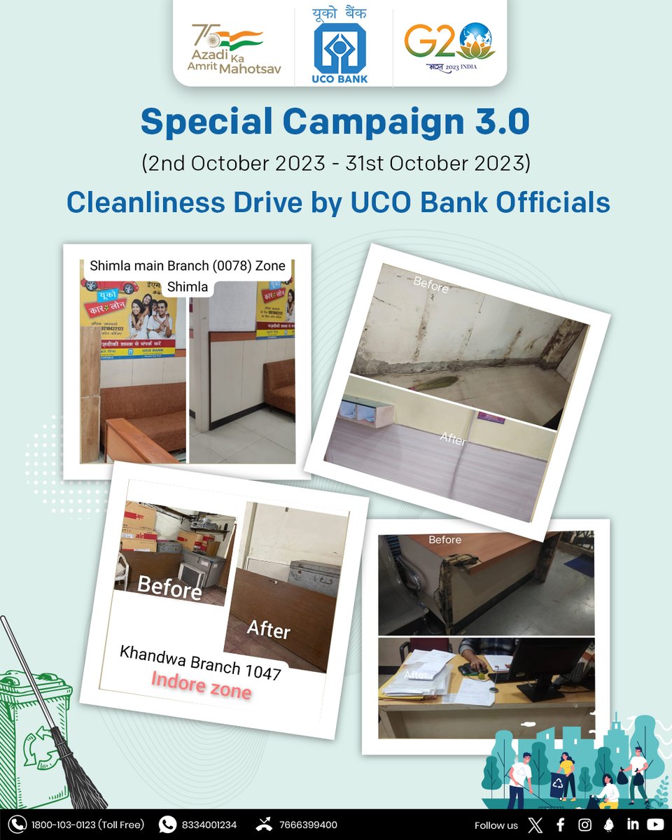 UCOBankOfficial's tweet photo. A glimpse of the #CleanlinessDrive carried out by the UCO Bank officials under #SpecialCampaign3.0. #Swachhata #UCOTURNS80 #UCOBank Honours Your Trust @DFS_India https://t.co/SxQtotgXJV