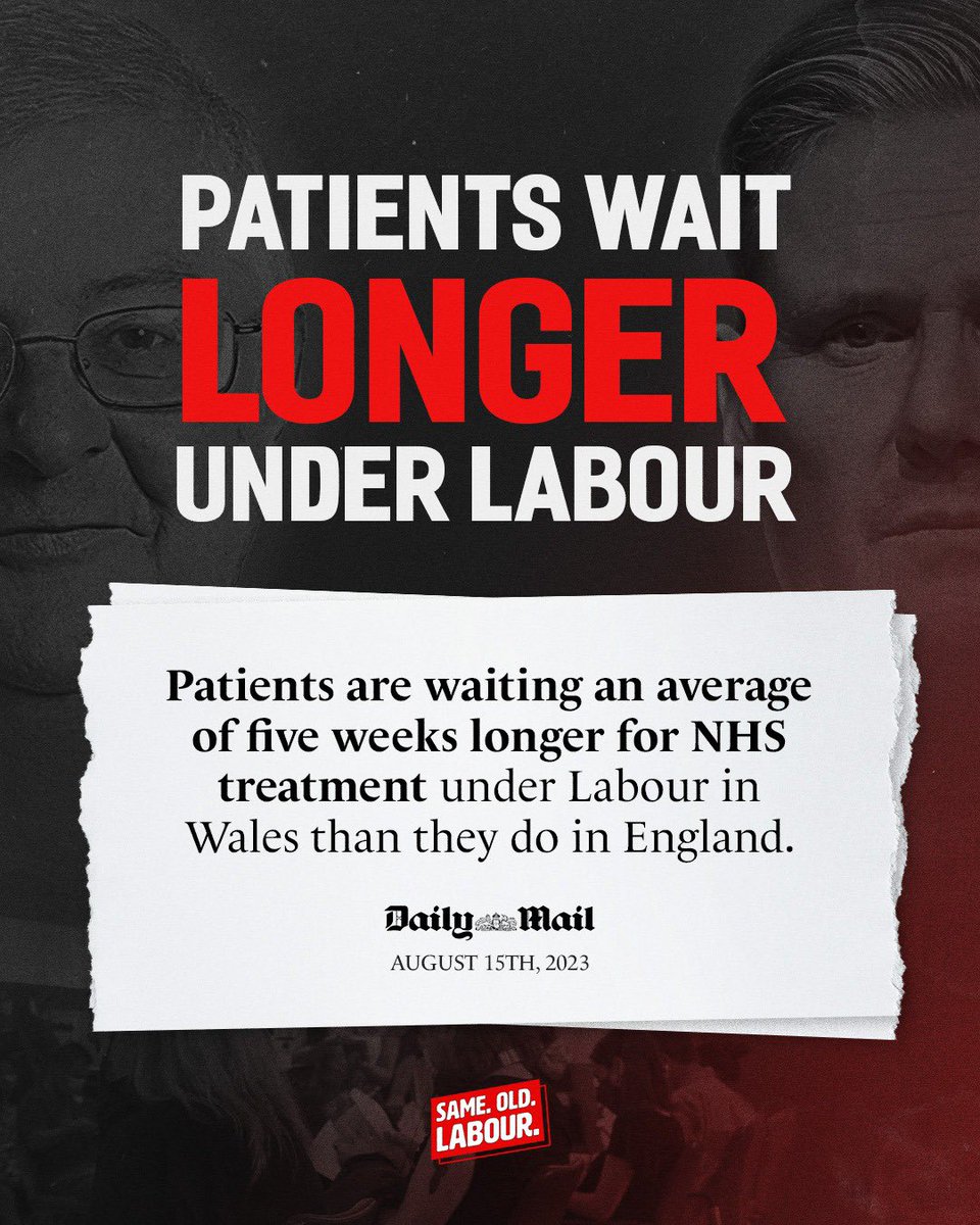 As the shadow health secretary speaks at Labour conference, let’s look at their record in Wales: 🥀 Twice as likely to be on a waiting list under Labour. 🥀 Five week longer waits for treatment under Labour. 🥀 40% rise in people fleeing Labour’s NHS for treatment in England.