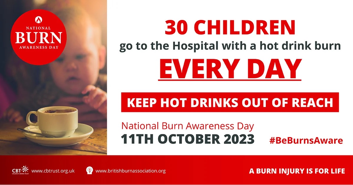 Today is National Burn Awareness Day. 

7,335 children in England &amp; Wales were so badly burnt they required specialist burns unit admittance in 2022. 

Hot water burns like fire. Always keep hot drinks out of the reach of children 👉 ow.ly/SlLI50PVtXs

#BeBurnsAware