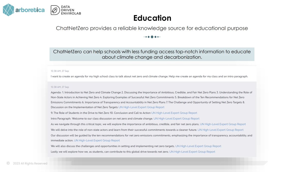 arboretica's tweet photo. 👇 The visual shows the #chatbot's benefit on #climateeducation.

Providing easy access, #ChatNetZero…

📍Helps schools with less funding gain information to educate about climate change.

📍Enriches environmental materials through topic analysis.

@datadrivenlab @NetZeroTracker https://t.co/L06kZArogU