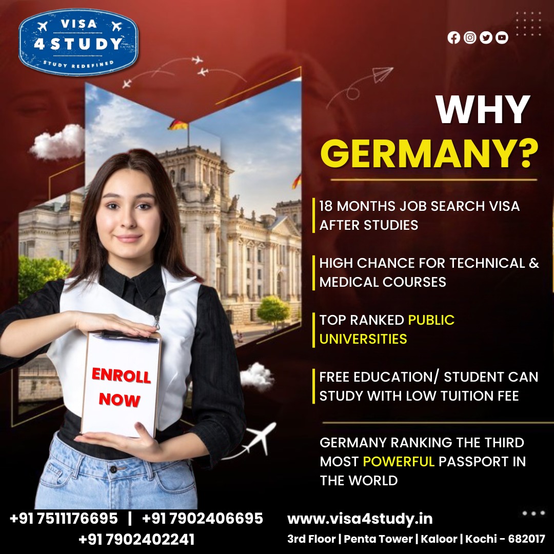 Dmvisa4study's tweet photo. WHY GERMANY..?
✅ 18 Months Job Search Visa After Studies
✅ High Chance For Technical & Medical Courses
✅ Top Ranked Public Universities
contact us
+91 7511176695
#visa4study #visa4studykochi #overseaseducationexpo #overseaseducationexpo2023 #StudyinGermany https://t.co/JLOGdHCezH