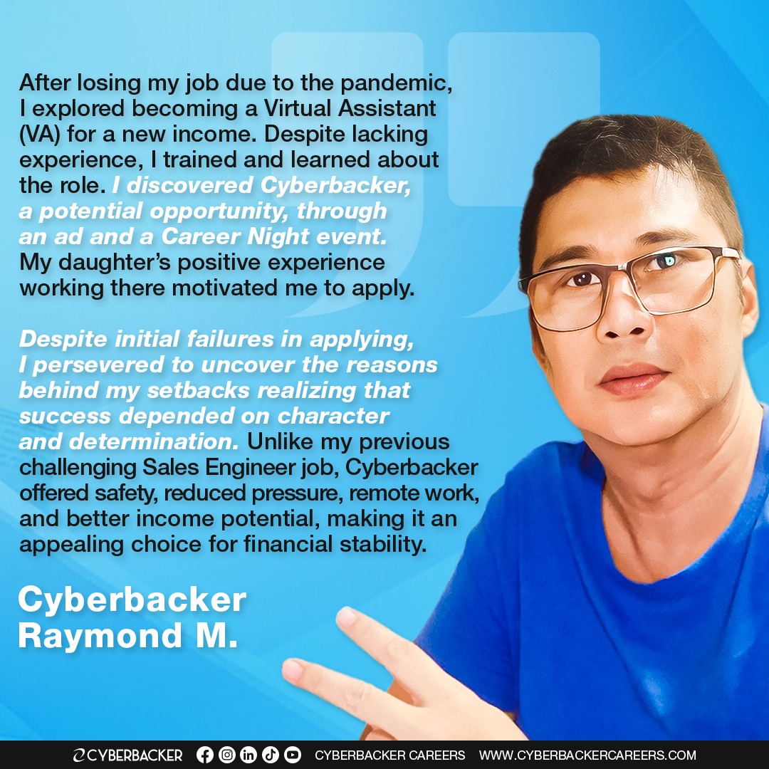 eomeonisai's tweet photo. Here’s what cyberbacker Raymond tells us about his experience of losing a job during the pandemic and making a significant shift in his career path by becoming a cyberbacker.

If you want to become a CYBERBACKER, START NOW! https://t.co/XwSdi9i1qG

#cyberbacker https://t.co/JLnD5duIpO