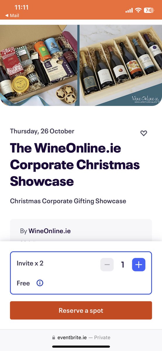 Are you or someone else in the office in charge of Christmas Gifts for your company? Come to a fun Champagne and wine tasting after work in Dublin City Center where you can see our range of gifts, pick up a brochure. It’s free too - bring a friend! eventbrite.ie/e/the-wineonli…