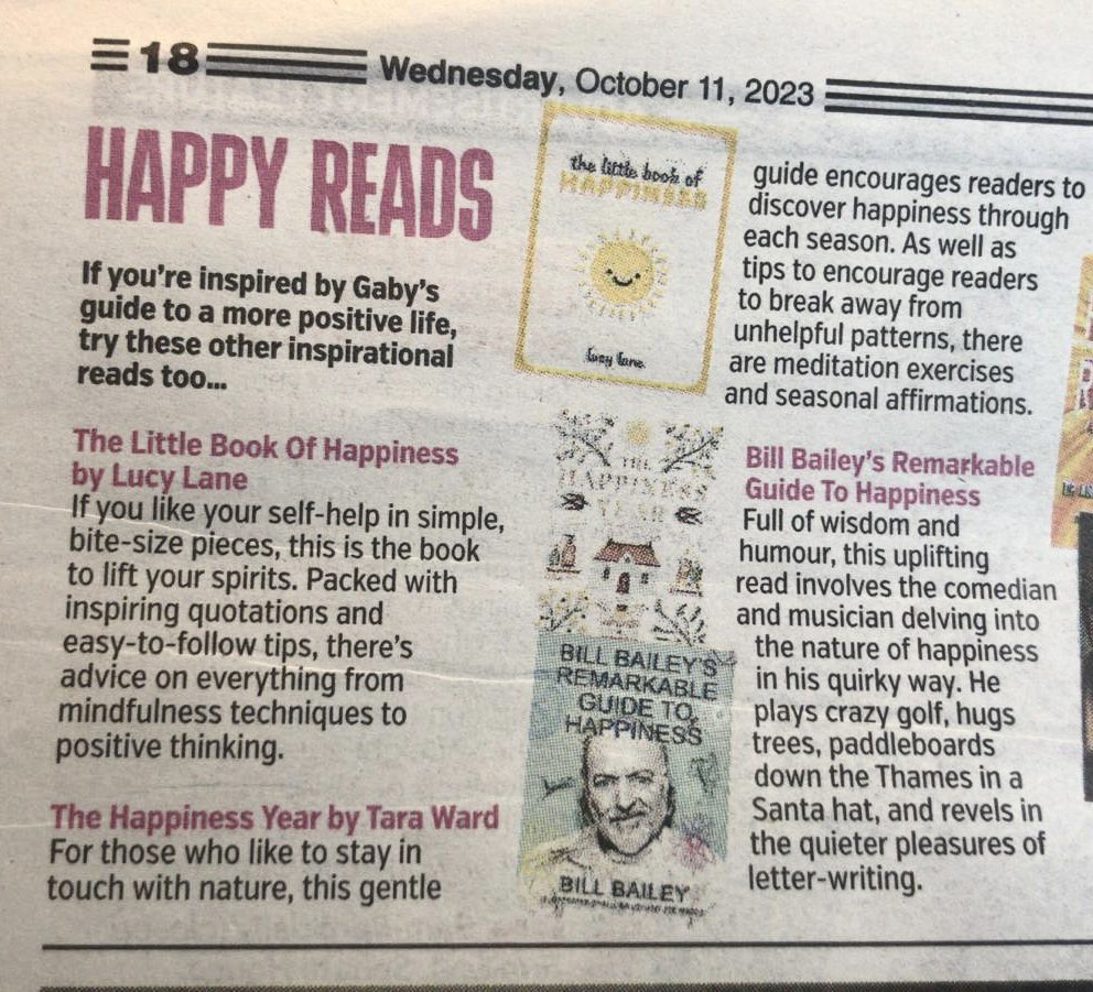 TaraWardBooks's tweet photo. I’m over the moon to find my book #TheHappinessYear has been recommended as a #HappyRead in today’s #LondonMetro! Here’s the link to more details … https://t.co/bYBXcRLtjS https://t.co/fbWmN3Qz9u