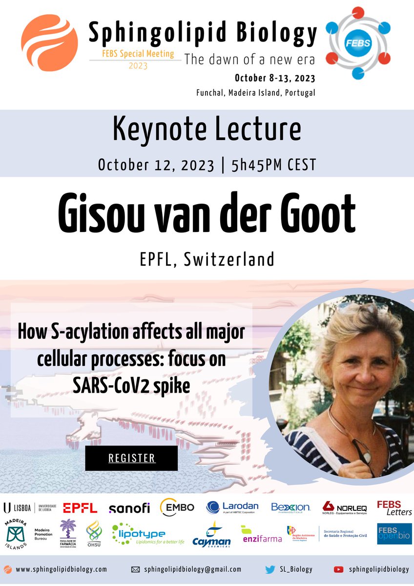 SL_Biology's tweet photo. The closing Keynote Lecture of the FEBS Special Meeting on Sphingolipid Biology will have live broadcasting! 

Join us for an exciting closing session with Gisou van der Goot @gvdgoot @VDGlab

https://t.co/kqmcvh4TjJ

@FEBSnews @EMBO
#SLBiol2023
#sphingolipidbiology
#visitmadeira https://t.co/Fj3rDstsP3