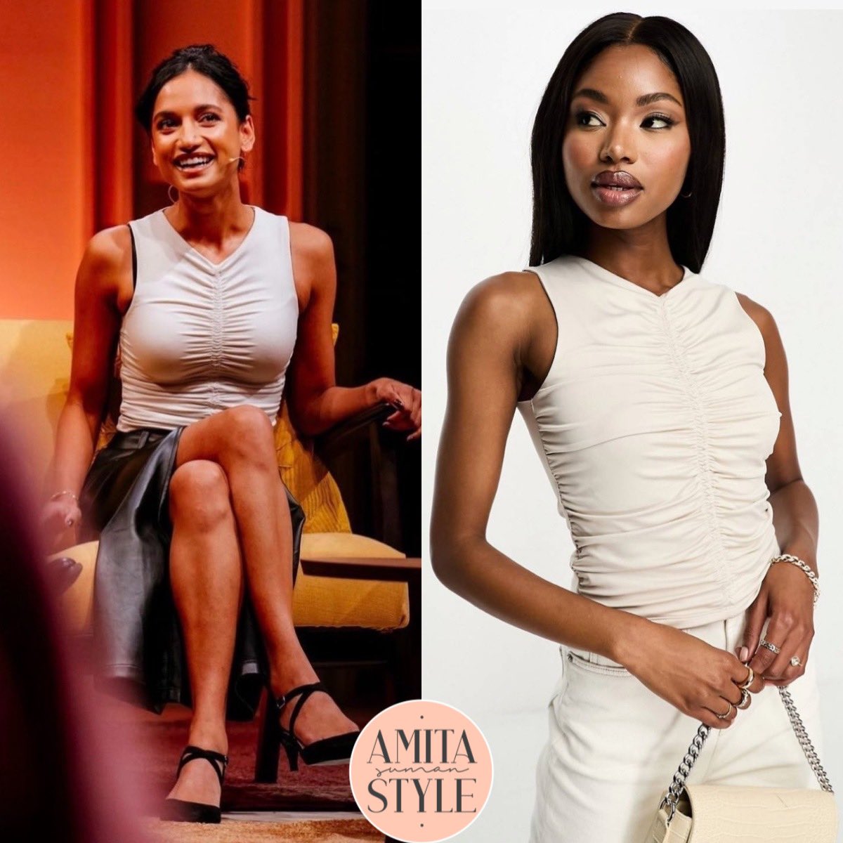 Amita Suman wore the #Abercrombie ‘Ruched Front Top’ (£70) while appearing at Bookstock Festival in Munich, Germany.