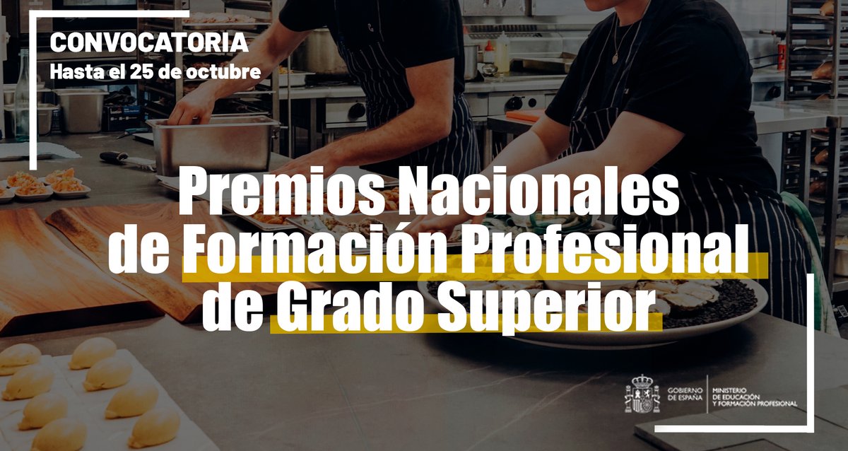 🟢🏆 Abierta la convocatoria para los premios nacionales de #FormaciónProfesional de grado superior para aquellos alumnos que fueron premio extraordinario en 2021. 

🗓️Inscripciones 25 de octubre.

ℹ️Consulta toda la información⤵️
educacionyfp.gob.es/servicios-al-c…