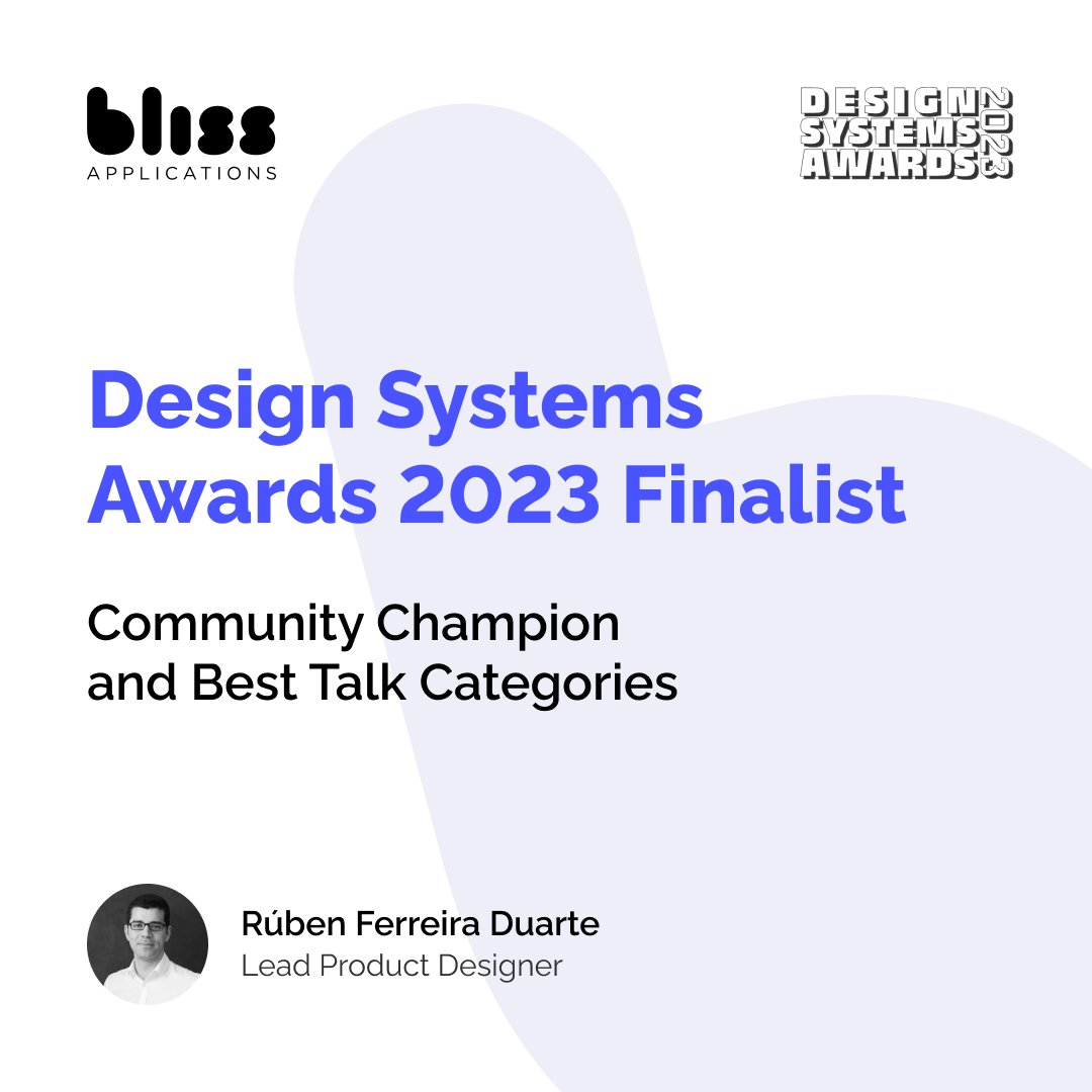 blissapps's tweet photo. Our very own @rubendferreira, Lead Product Designer at Bliss Applications, has earned nominations for the 2023 Design Systems Awards. 😍 

Congrats, Rúben! We couldn't be prouder of your achievements. 💪💯

The awards ceremony is set for November 30th in London. 🌍 https://t.co/BTnrlT314W