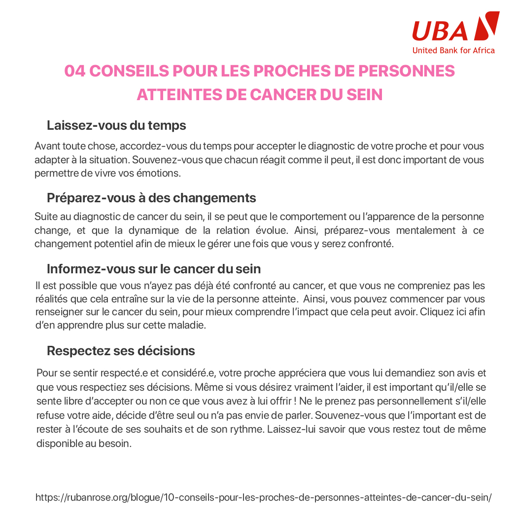 UBABenin's tweet photo. Cette semaine nous vous proposons 04 conseils pour les proches de personnes atteintes de cancer.
#AfricasGlobalBank #UbaBénin #REMITANCE https://t.co/n83AFz52qu