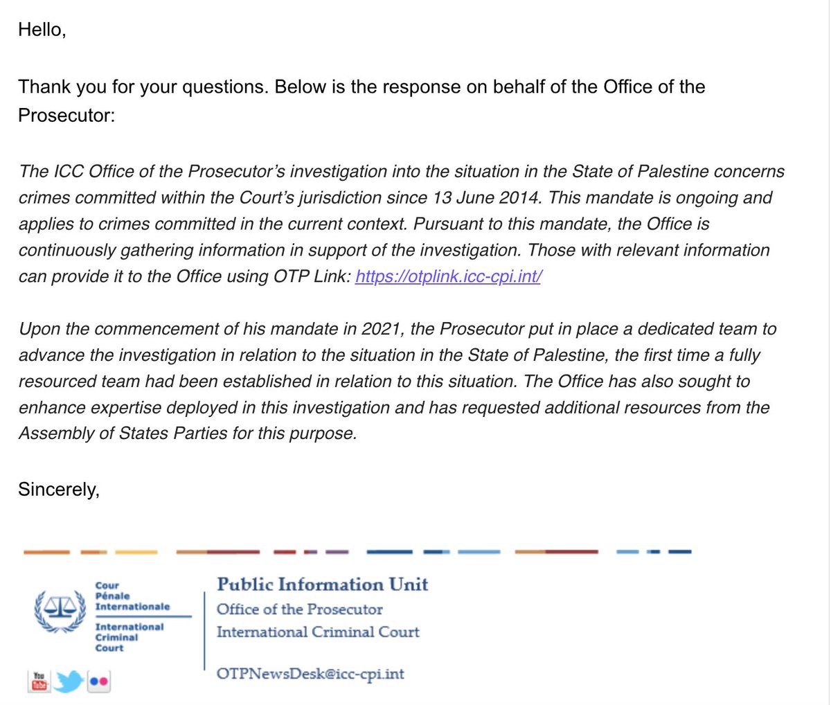 TriestinoM's tweet photo. It has been argued that in relation to the situation in Palestine, the Prosecutor 'has spoken' and has released the statement below. There is no need to read it more than once to realise that: 
Thread🧵 https://t.co/Wr9WiZ0PiH